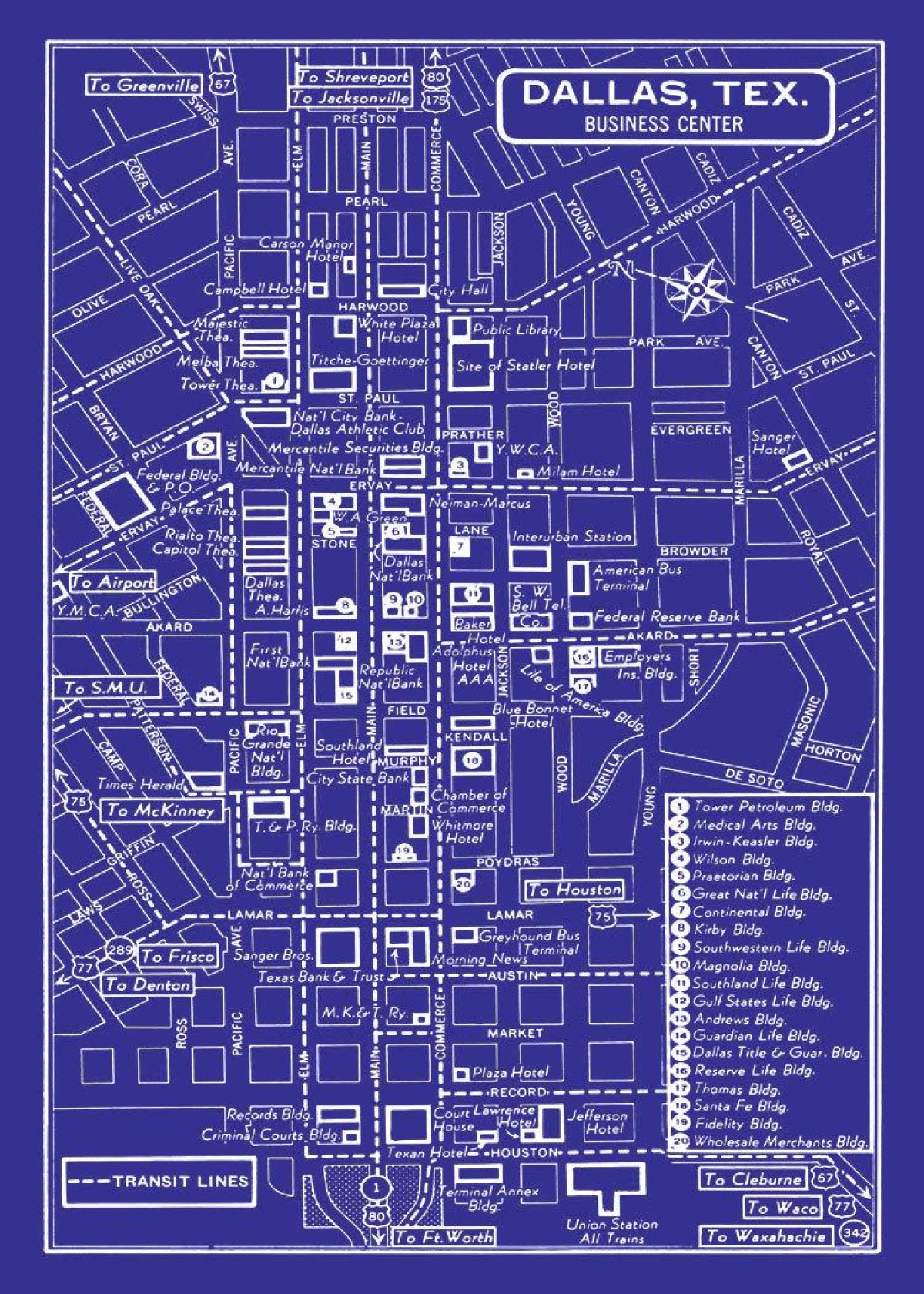 Karte von der Innenstadt von Dallas